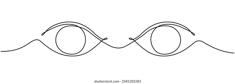 Eyes continuous one line drawing. Hand drawn human eyes with wave lines. Vector illustration isolated on white background.