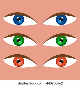 Eyes in different color vector collection.