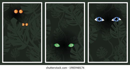 die Augen verschiedener Kreaturen in der Nacht - Tapete-Vektorset, für Tapete, Poster, Tapeten, Printmedien
