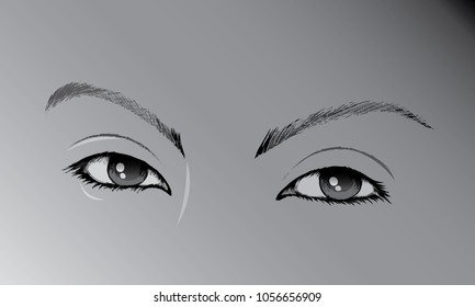 Eyes drawing. Vector in sketch style. Stylized decorative makeup.
