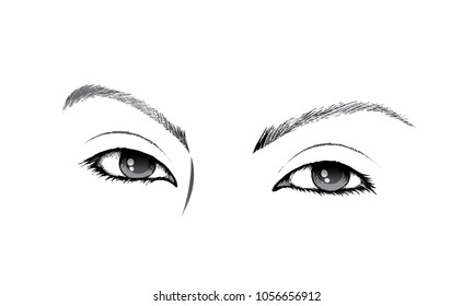 Eyes drawing. Vector in sketch style. Stylized decorative makeup.