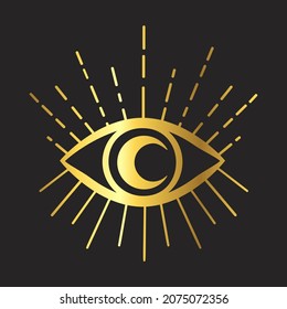 Eyes esoteric art. Vector illustration. Yoga logo design, hand drawn zenart ornamental. Tribal, Boho, India, hippie, Bohemian styles
