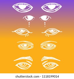 Eyes and eye icon set vector collection. Look and Vision icons. fantasy, spirituality, mythology, tattoo art, coloring books. Isolated vector illustration.