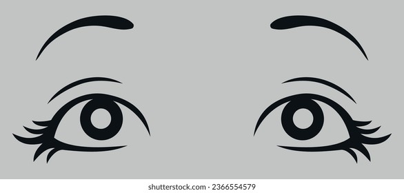 Ojos con cejas. Vector de fondo blanco