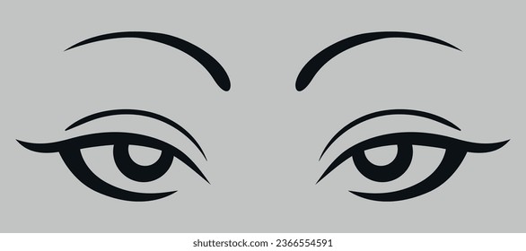 Ojos con cejas. Vector de fondo blanco