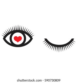 eyes and eyelashes icon vector, Red heart,eye love