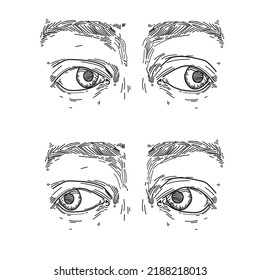 eyes face expression look side watching looking following around symbol isolated on white background