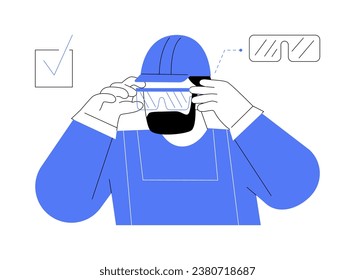 Eyes and face protections abstract concept vector illustration. Construction site worker in goggles with protected lenses, personal safety equipment for contractors abstract metaphor.