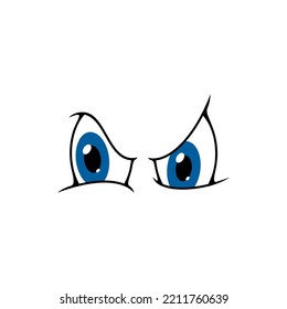 Augen Gesicht lächeln, Cartoon googly Ausdruck, Vektorsymbol. Augen lächeln Emotionen mit komischen Gesichtsausdruck verdächtigen oder wütenden Sternen Aussehen von blauen Augen