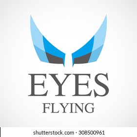 Eyes flying wing blue abstract vector logo design template geometric business air icon aviation company symbol concept