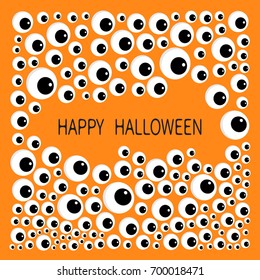 Eyes frame. Eyeball apple set. Happy Halloween baby card. Spooky orange background. Flat design. Vector illustration
