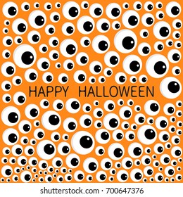 Eyes frame. Eyeball apple set. Happy Halloween baby card. Spooky orange funny background. Flat design. Vector illustration