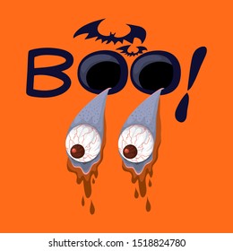 Eyes Ghost Of Halloween And The Word BOO, illustration vector cartoon