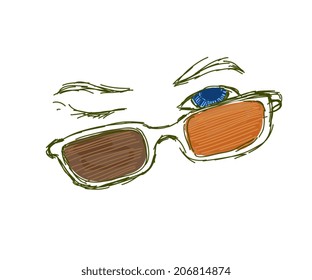 Eyes and glasses, isolated abstract vector illustration. Design for stickers, logo, web and mobile app. Print for clothes.