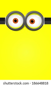 Eyes in glasses on yellow background