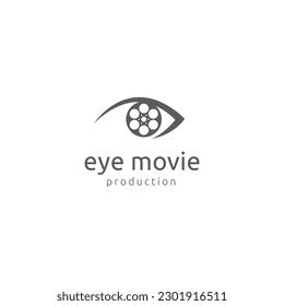 Gráfica de ojos con el logo y el icono del carrete de película.