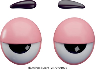 Eyes half-open realistic vector 3D design. Comic tired, bored face elements. Emoji emoticon icon. Bad mood facial expression. Looking eye expressing. Funny eyesight pair