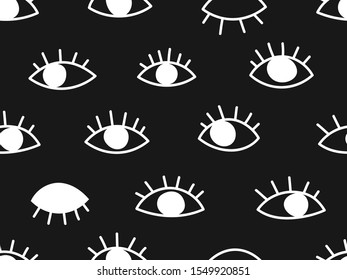 Eyes, hand drawn seamless pattern for fabric, textile, hipster black and white print, bocho vector background in cartoon doodle style