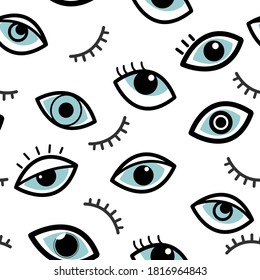 Eyes hand drawn seamless pattern background.