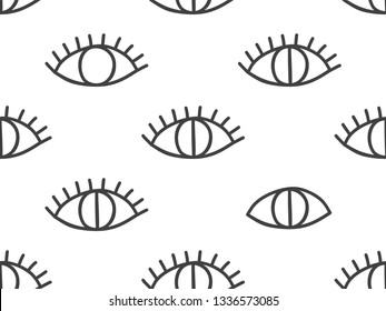 Eyes hand drawn seamless vector pattern. Monochrome doodle black eye on white background 