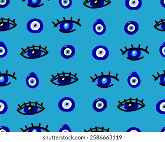  Eyes hand-drawn seamless pattern. Abstract doodle eyes. Vector illustration.