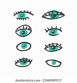 Eyes hand-drawn set. Abstract doodle eyes. Vector illustration.