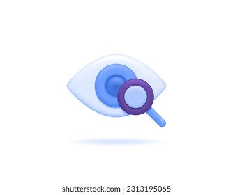 eyes health examination. diagnosis and analysis. ophthalmologist. application or software for health consultation. symbols of the eye and magnifying glass. 3D icons. minimalist 3d concept design