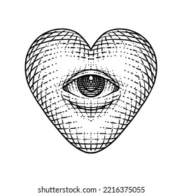 Eyes of the heart drawn in engraving style