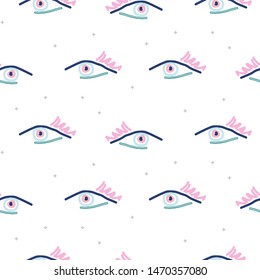 Eyes in hipster style hipster pop art seamless pattern. Vector youth texture background for print.