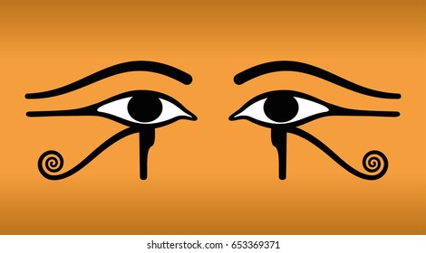 The eyes of Horus on sand-colored Background. Wedjat, the ancient Egyptian symbol of protection, royal power and good health of the goddess Wadjet. Similar to Eyes of the god Ra. Illustration. Vector.