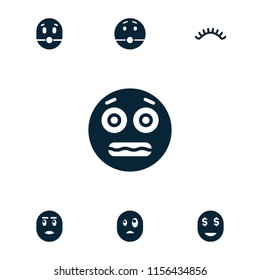 Eyes icon. collection of 7 eyes filled icons such as eyelashes, shocked emoji, surprised emote. editable eyes icons for web and mobile.