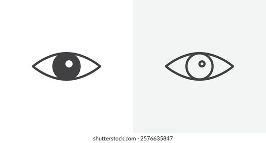Eyes icon set in black flat solid and outlined style.