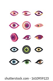 eyes icon set design, View look vision optical human see medicine watch outline and sight theme Vector illustration