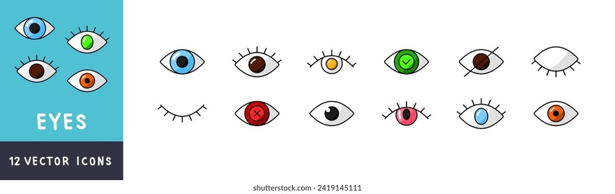 Eyes icon set. Flat style. Vector icons