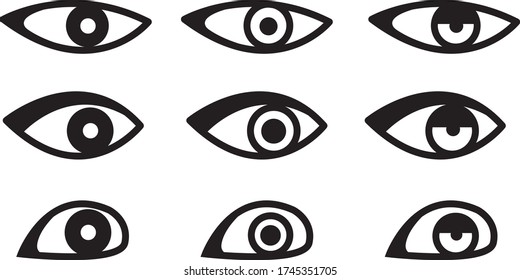 Eyes Icon and Symbol Set in cartoon style. Human right eye vector eyes with eyeliners. Vision themed drawing illustration with various style. Make up or beauty themed drawing.