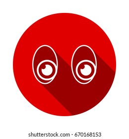 Eyes icon - vector isolated on red background with long shadow. flat icon