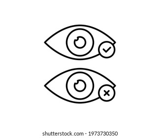 Eyes icon vector. Vision icon symbol illustration on white background. Vision icon with tick and cross icon.