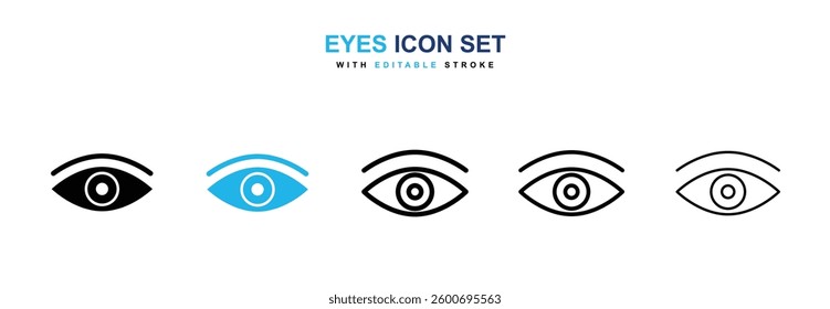 Eyes icons graphics set in black and blue colors