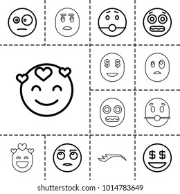 Eyes icons. set of 13 editable outline eyes icons such as emot in love, rolling eyes emot, surprised emot, dollar smiley, shocked emoji