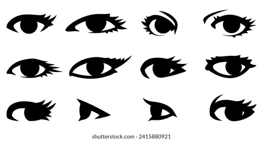 Eyes Icons Set. For avatars, faces, portraits design. Back and white vector cliparts.