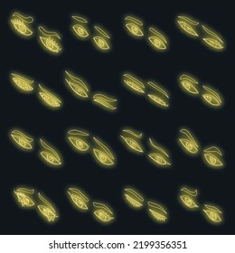 Eyes icons set. Isometric set of eyes vector icons neon color on black