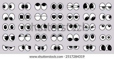 Eyes icons set, look or glance sign collection, comic cartoon eye expression isolated, cute eye in different emotions