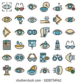 Eyes icons set. Outline set of eyes vector icons thin line color flat on white