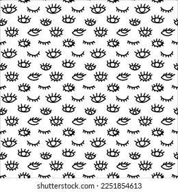 Eyes with lashes monochromegrunge vector seamless pattern. Background with parts of a human face. Hand drawn template for print, packaging, banner, textile, design
