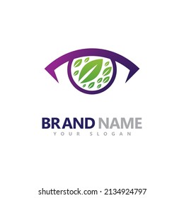Eyes with Leaf logo Vector Design Template