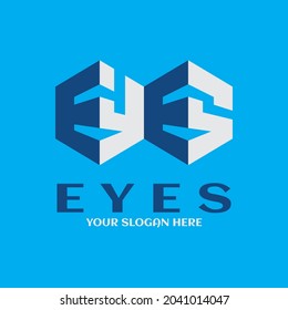 Eyes letter symbol hexagon. eyes lens logo. Media design template