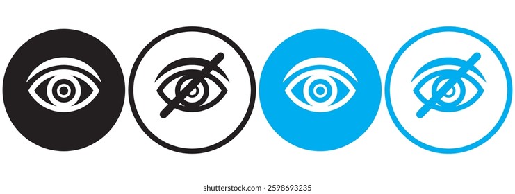 Eyes line icons. View and Eye icon set. See and unsee symbol. Show password. Open, closed, visible invisible concept, hidden password, icon vector symbol logo illustration line editable stroke.
