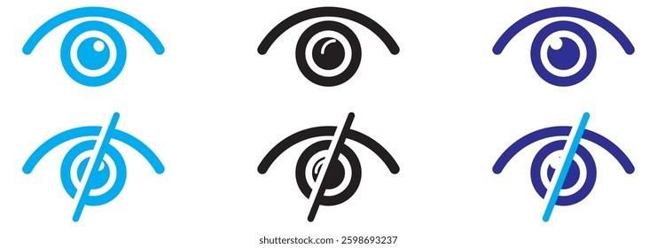 Eyes line icons. View and Eye icon set. See and unsee symbol. Show password. Open, closed, visible invisible concept, hidden password, icon vector symbol logo illustration line editable stroke.
