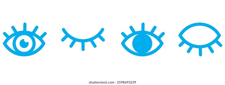 Eyes line icons. View and Eye icon set. See and unsee symbol. Show password. Open, closed, visible invisible concept, hidden password, icon vector symbol logo illustration line editable stroke.
