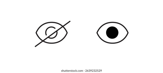 Eyes line icons. View and Eye icon set. See and unsee symbol. Show password. Open, closed, visible invisible concept, hidden password, icon vector symbol logo illustration line editable stroke